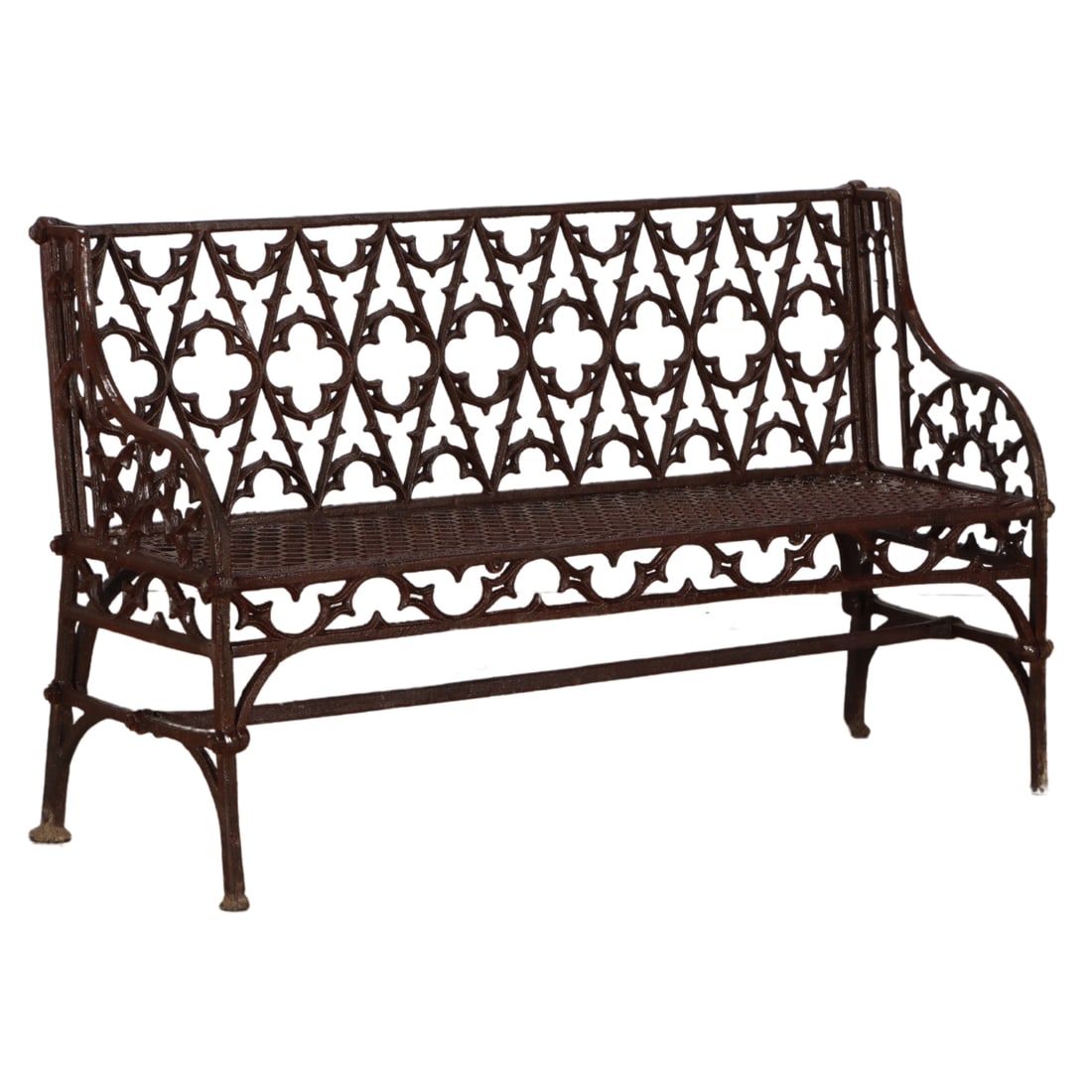 GOTHIC REVIVAL PAINTED CAST IRON GARDEN BENCH. (1 of 7)