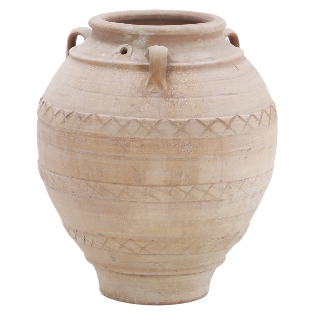 TERRACOTTA OLIVE JAR WITH MAKERS STAMP.: Terracotta olive jar with makers stamp. Ht: 38" Wd: 26" Dpth: 26"
