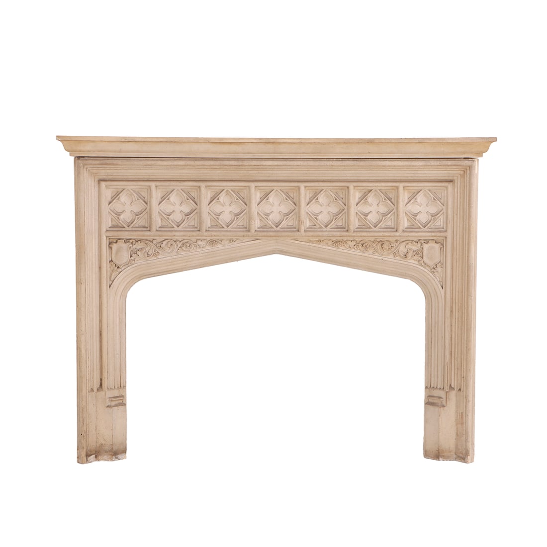 FRENCH CAST STONE GOTHIC REVIVAL FIREPLACE MANTLE C 1920. (1 of 8)