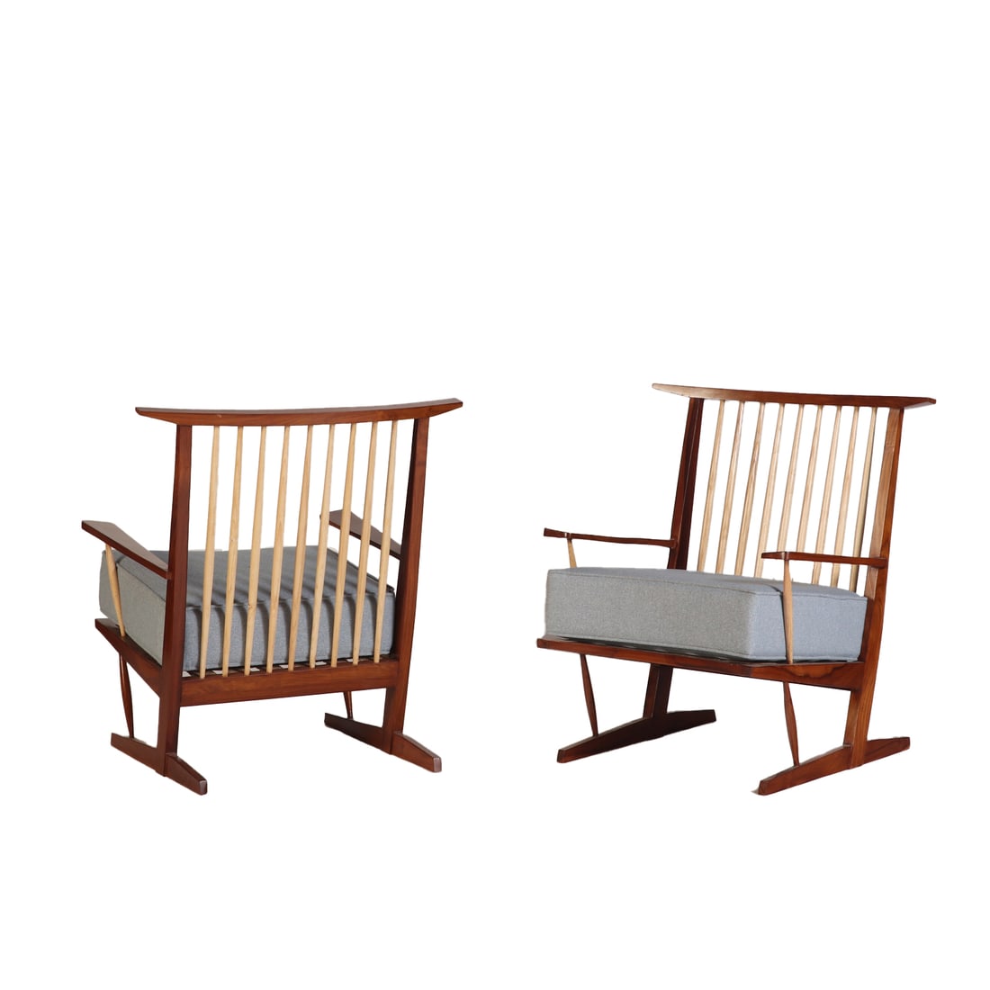 PAIR OPEN ARM CHAIRS WITH SPINDLE BACK AND LOOSE CUSHION UPHOLSTERY IN THE MANNER OF GEORGE (1 of 5)