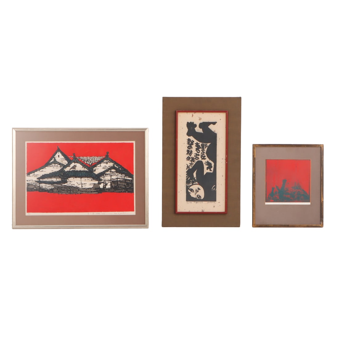 THREE JAPANESE MODERN PRINTS, TWO WOODBLOCKS, ONE LITHOGRAPH, SIGNED, C 1960S (1 of 11)