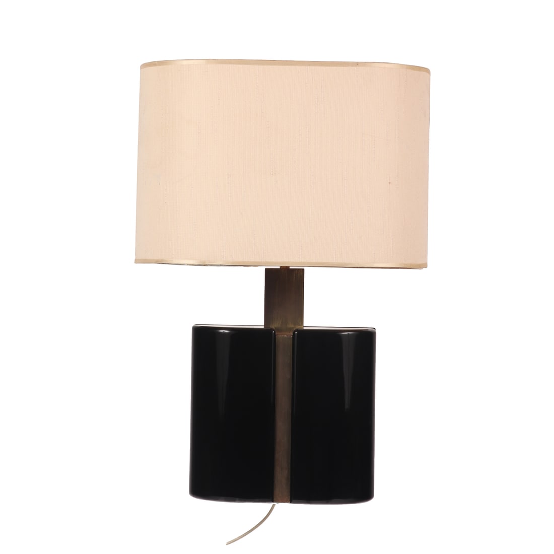 EBONIZED WOOD AND BRONZE TABLE LAMP WITH SHADES C 1965. (1 of 4)