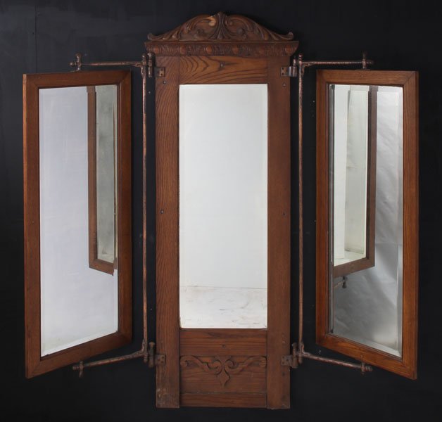 141 OAK 3 WAY HABERDASHERY HANGING WALL MIRROR