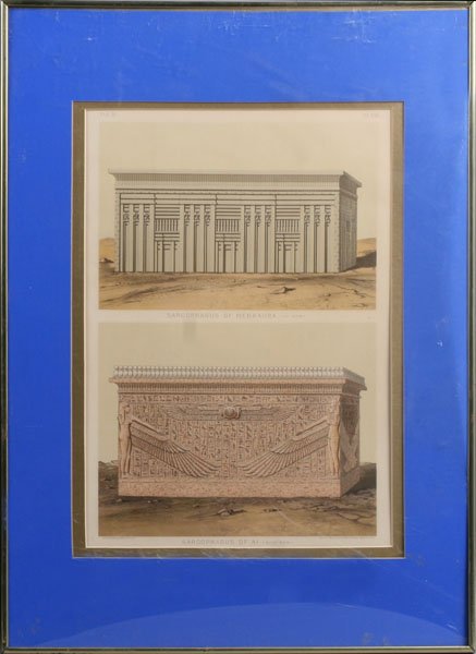 12 PC LOT: FRAMED LITHOGRAPHS ANCIENT EGYPT: A twelve-piece grouping of lithographs featuring various ancient Egyptian sites, all matted and framed. Ht: 20" Width: 28" (largest)