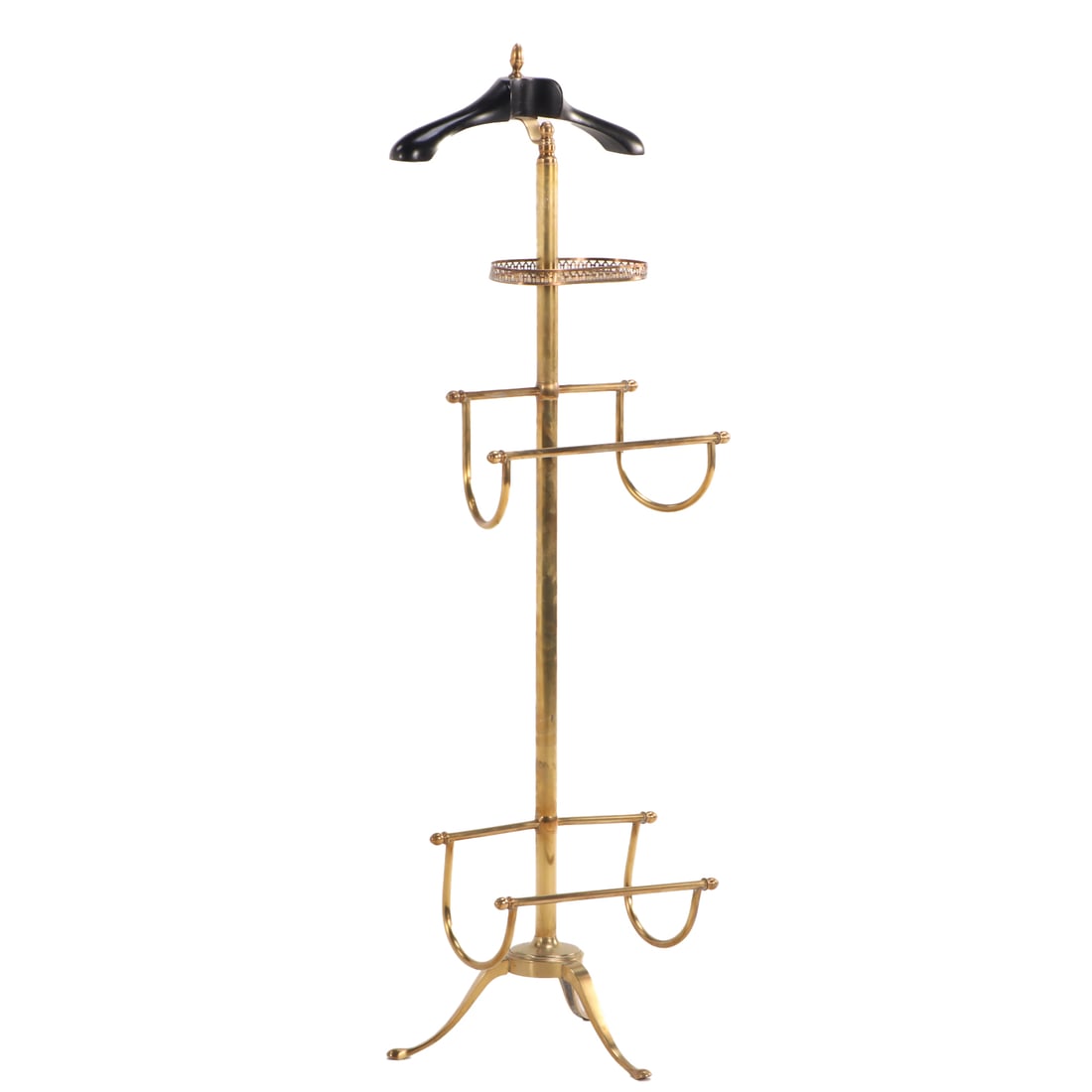 BRASS AND WOOD VALET C 1970.: Brass and wood valet C 1970. Ht: 56.75" Wd: 16" Dpth: 13.5"