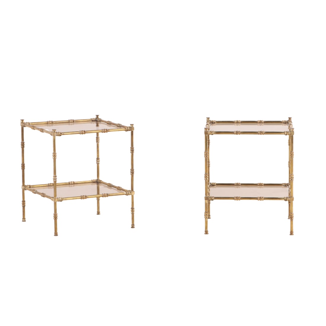 BAGUES STYLE BRONZE FAUX BAMBOO AND GLASS END TABLES C 1970. (1 of 4)