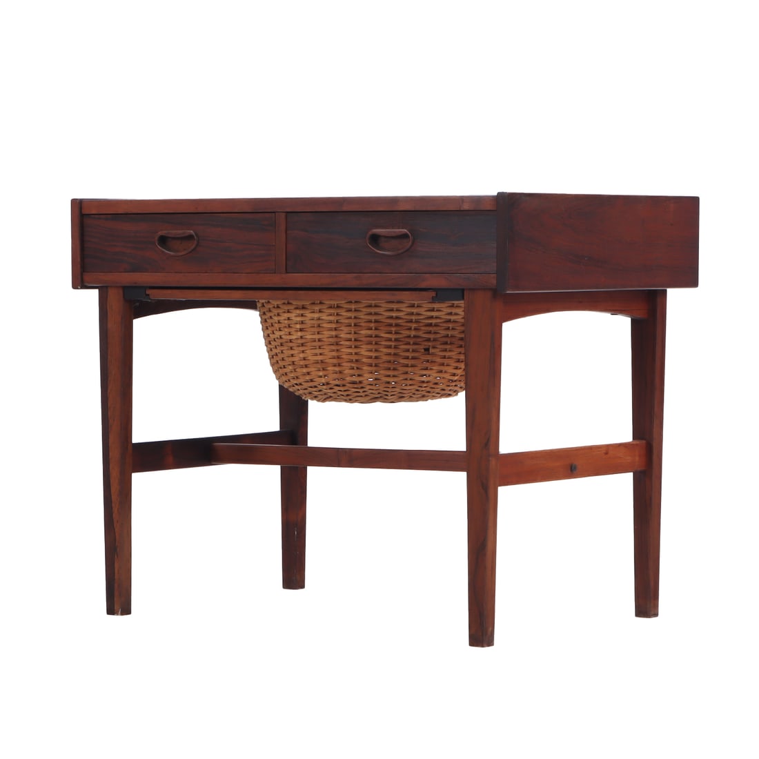 DANISH MODERN ROSEWOOD SEWING TABLE C1950. BASKET IS REMOVEABLE. (1 of 6)