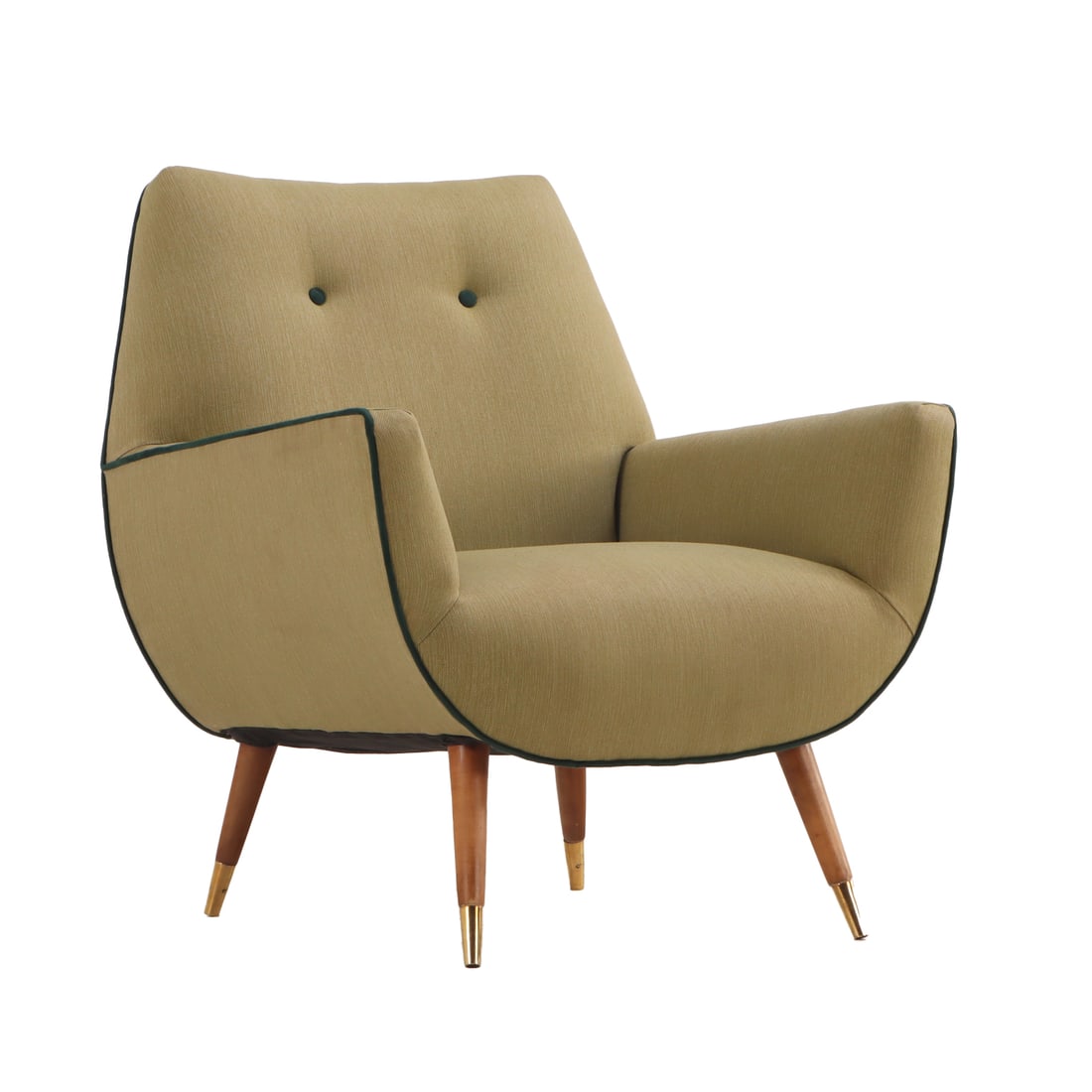 UPHOLSTERED LOUNGE CHAIR C 1950 WITH NEW FABRIC.: Upholstered lounge chair C 1950 with new fabric. Ht: 32" Wd: 29" Dpth: 31" Seat: 15"