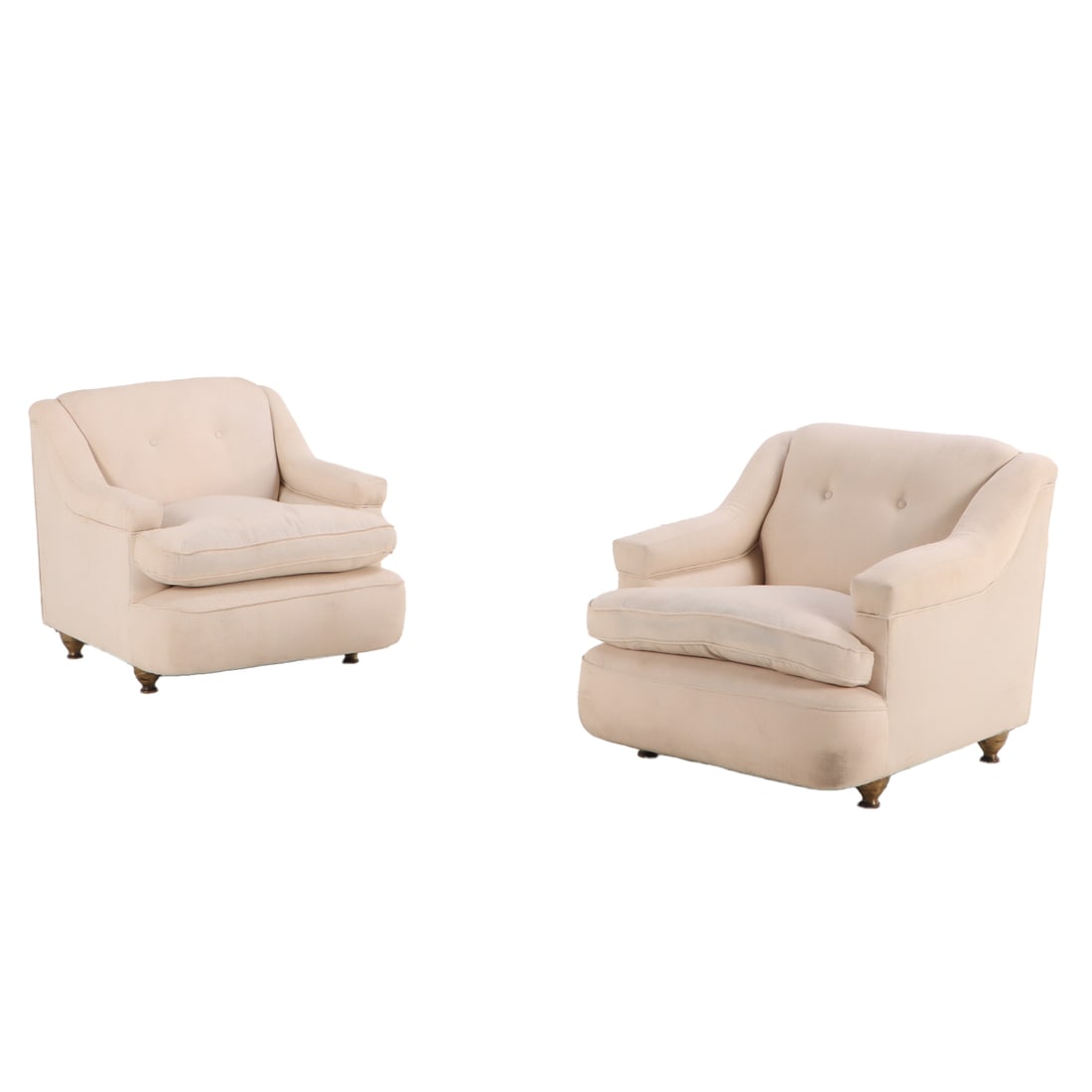 PAIR OF NEWLY UPHOLSTERED LOUNGE CHAIRS C 1950 RESTING ON BRONZE FEET. (1 of 4)