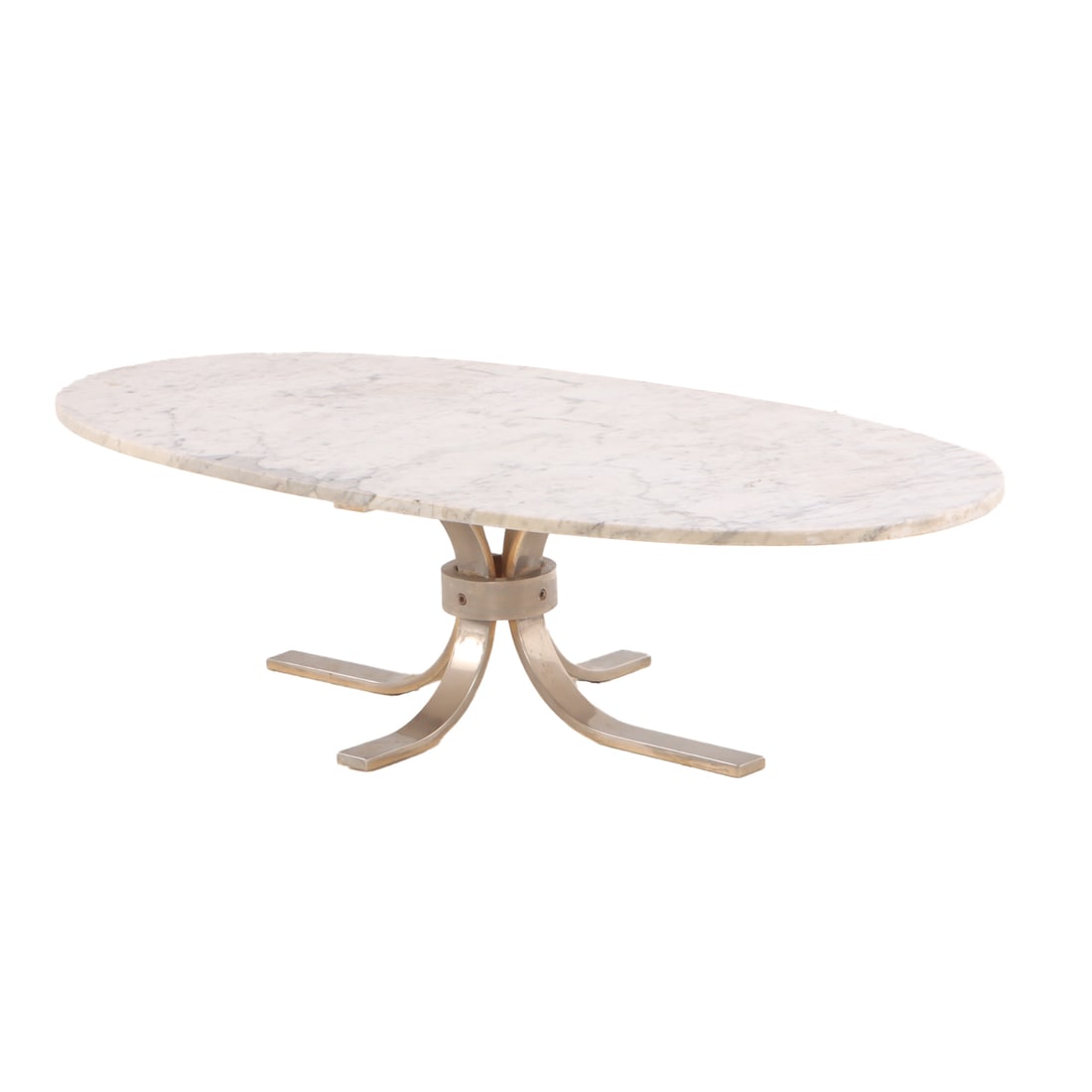 STEEL AND MARBLE COFFEE TABLE C 1970 HAVING AN OVAL TOP. (1 of 5)