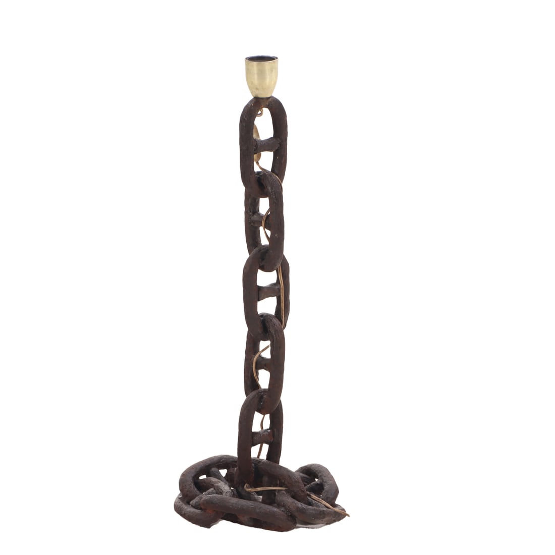 IRON CHAIN LINK TABLE LAMP C 1960 IN THE BRUTALIST STYLE. (1 of 3)