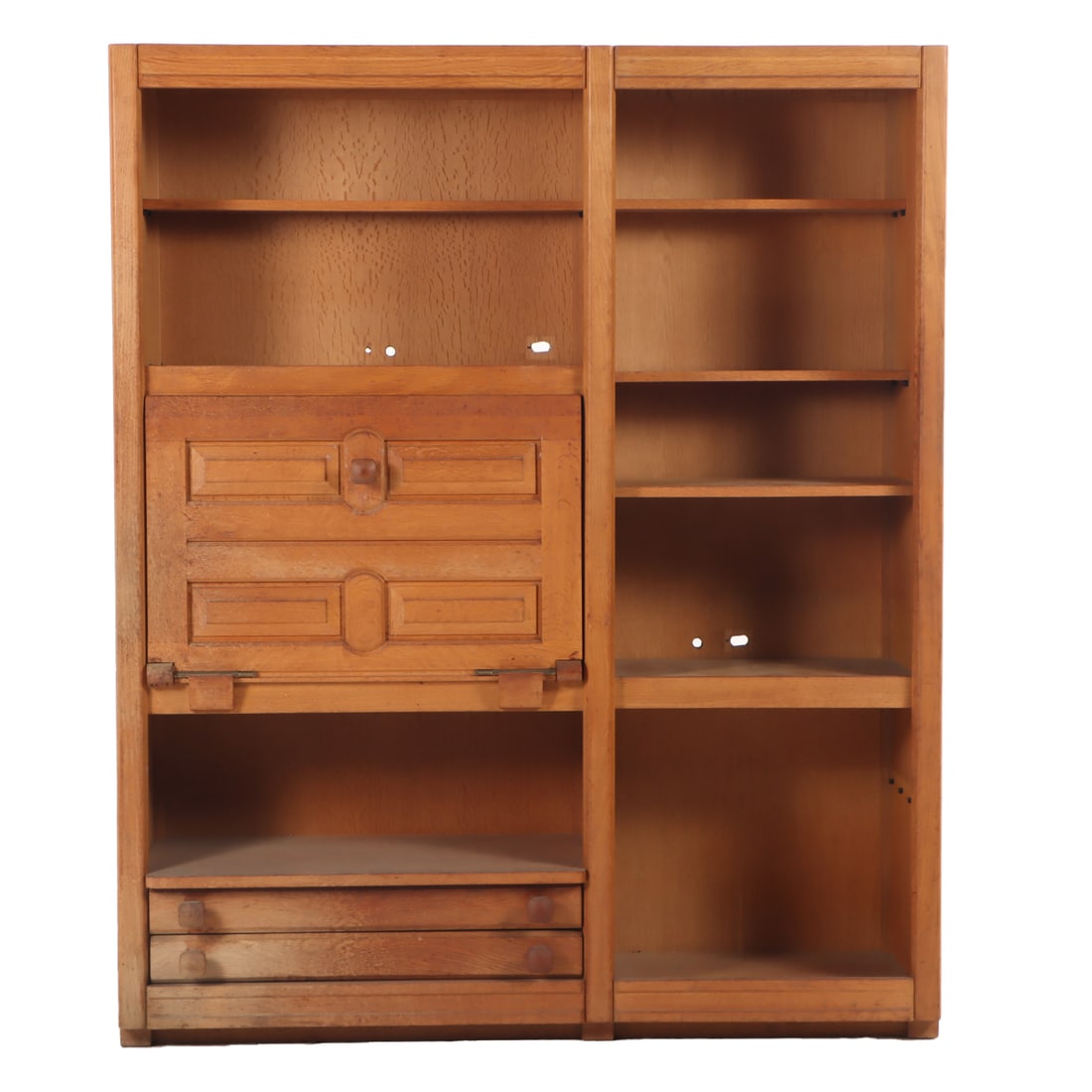 FRENCH OAK SECRETARY BOOKCASE BY GUILLERME ET CHAMBRON C 1960. (1 of 4)
