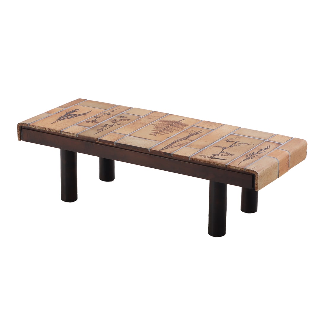 FRENCH TILE TOP COFFEE TABLE BY ROGER CAPRON C 1975. (1 of 4)