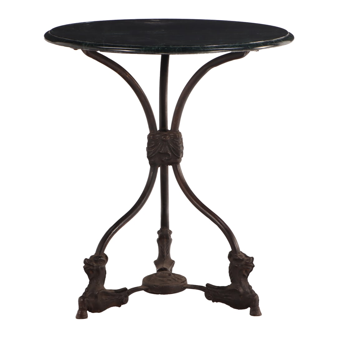 CAST IRON MARBLE TOP BISTRO TABLE C 1930. (1 of 4)