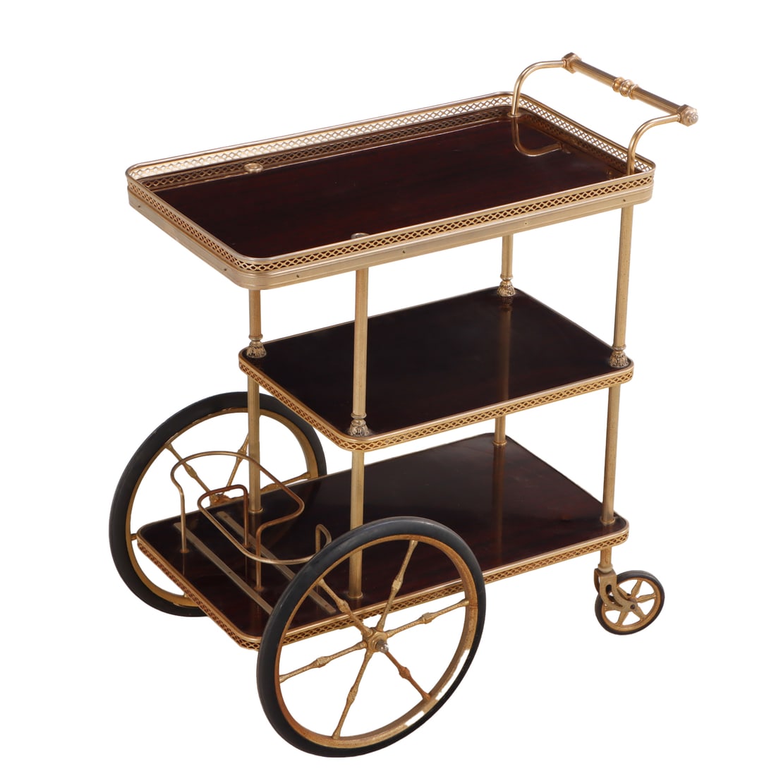 FRENCH BRASS PLATED AND MAHOGANY BAR CART C 1950. (1 of 5)