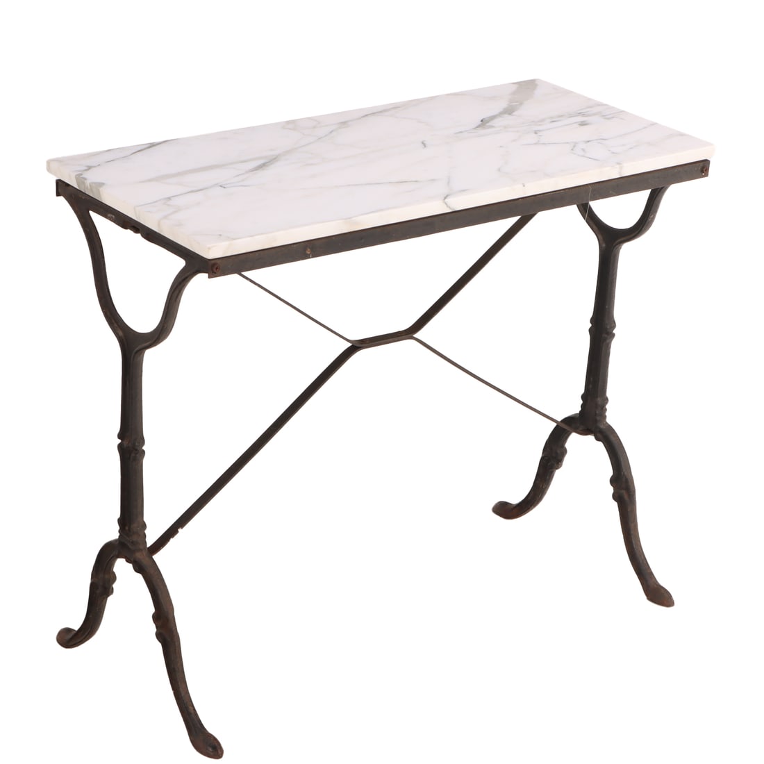 CAST IRON MARBLETOP BISTRO TABLE C 1950. (1 of 5)