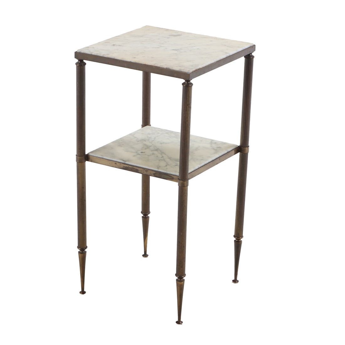 FRENCH BRASS AND MARBLE TWO TIER OCCASIONAL TABLE C 1950. (1 of 4)