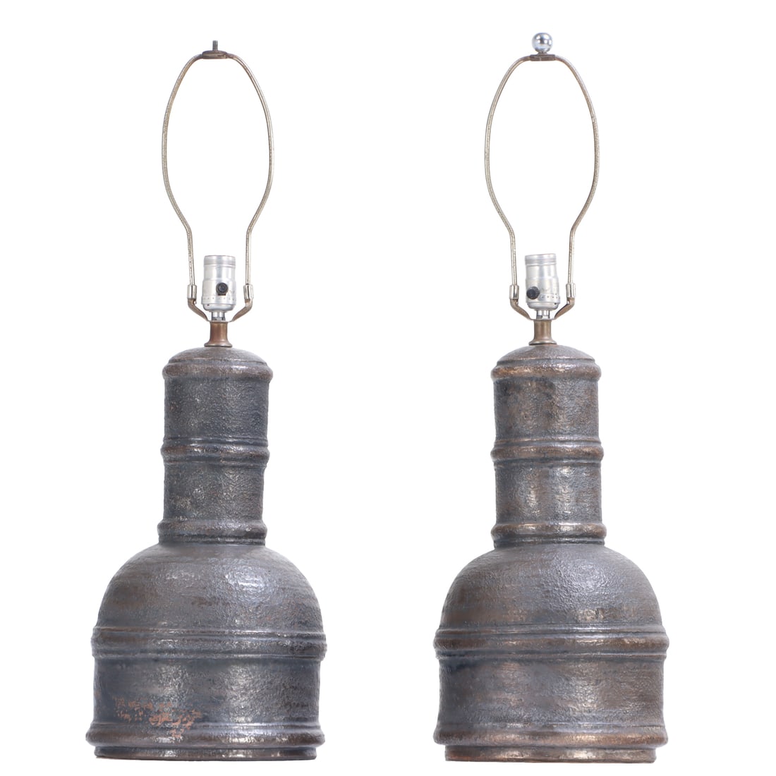 PAIR OF BROWN GLAZED CERAMIC TABLE LAMPS (1 of 5)