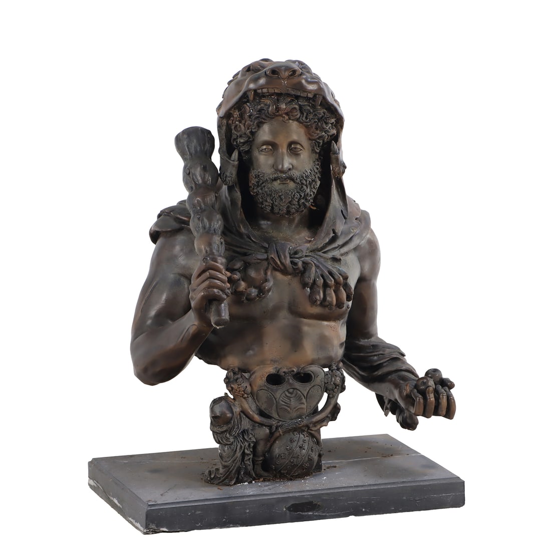 LARGE BRONZE BUST OF A BEARDED AND HOODED HERCULES. (1 of 5)