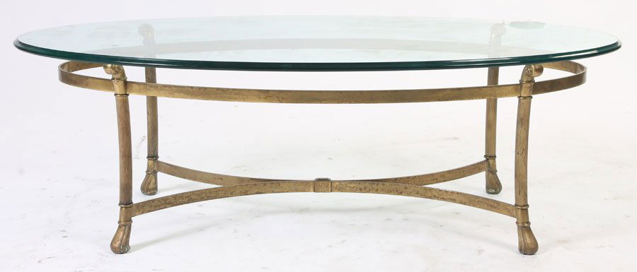 426: BRONZE COFFEE TABLE OVAL GLASS TOP