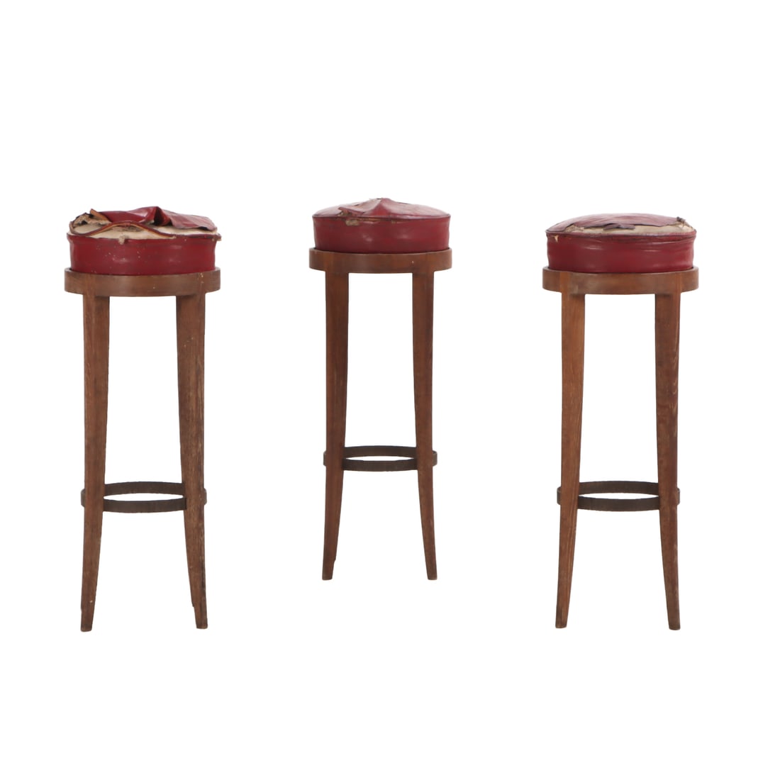 THREE FRENCH CERUSED OAK AND METAL BAR STOOLS C 1940 IN ORIGINAL CONDITION. (1 of 3)
