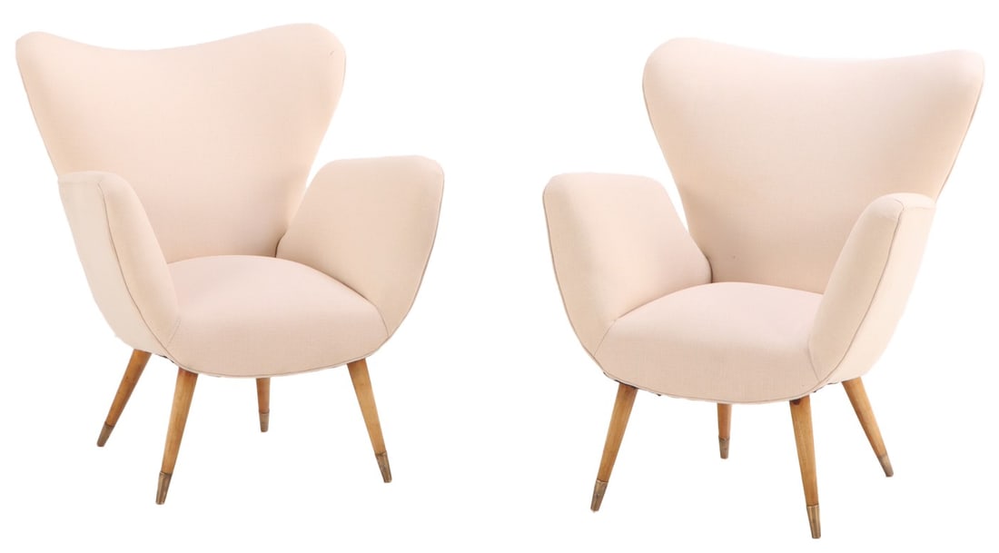 PAIR OF BUTTERFLY ARM CHAIRS DESIGNED BY PAOLO BUFFA C 1950 HAVING NEW FABRIC. (1 of 5)