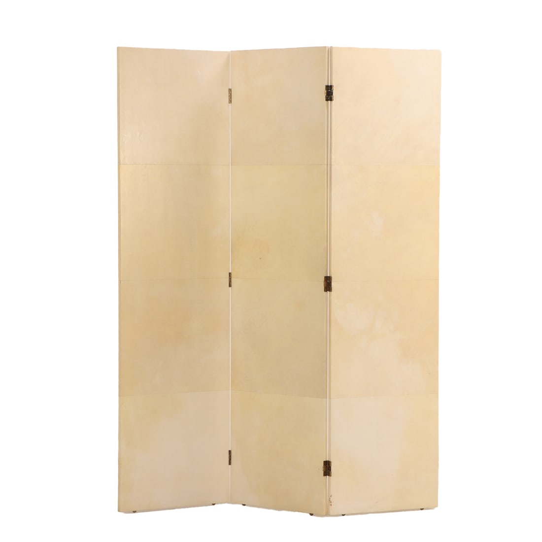 THREE PANEL PARCHMENT COVERED SCREEN IN THE MANNER OF JEAN-MICHEL FRANK. (1 of 4)