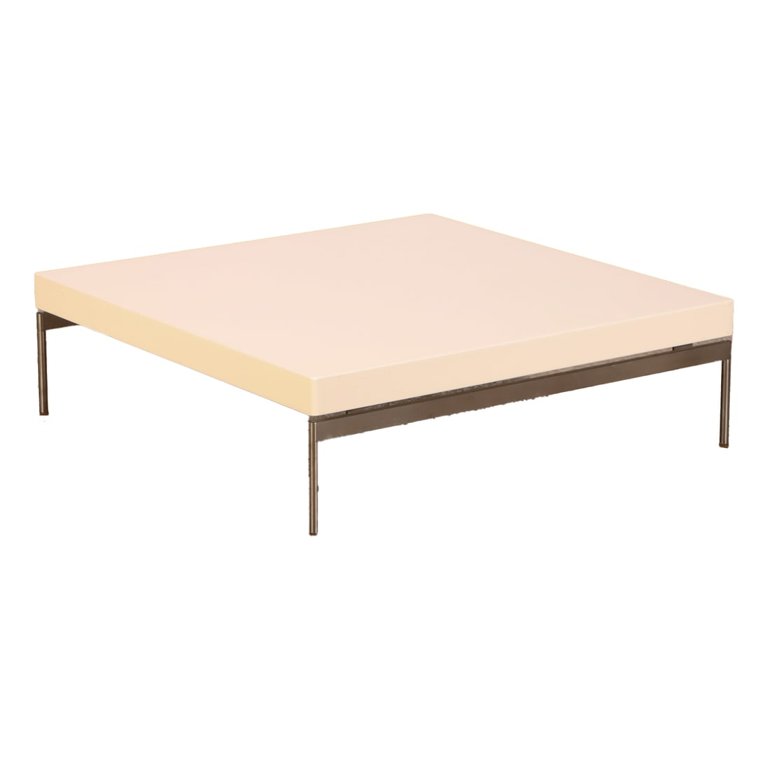 HOPI COFFEE TABLE IN LACQUERED WOOD AND STEEL BY CAPELLINI.: Hopi Coffee table in lacquered wood and steel by Cappellini. Ht: 10" Wd: 33.25" Dpth: 33.25"