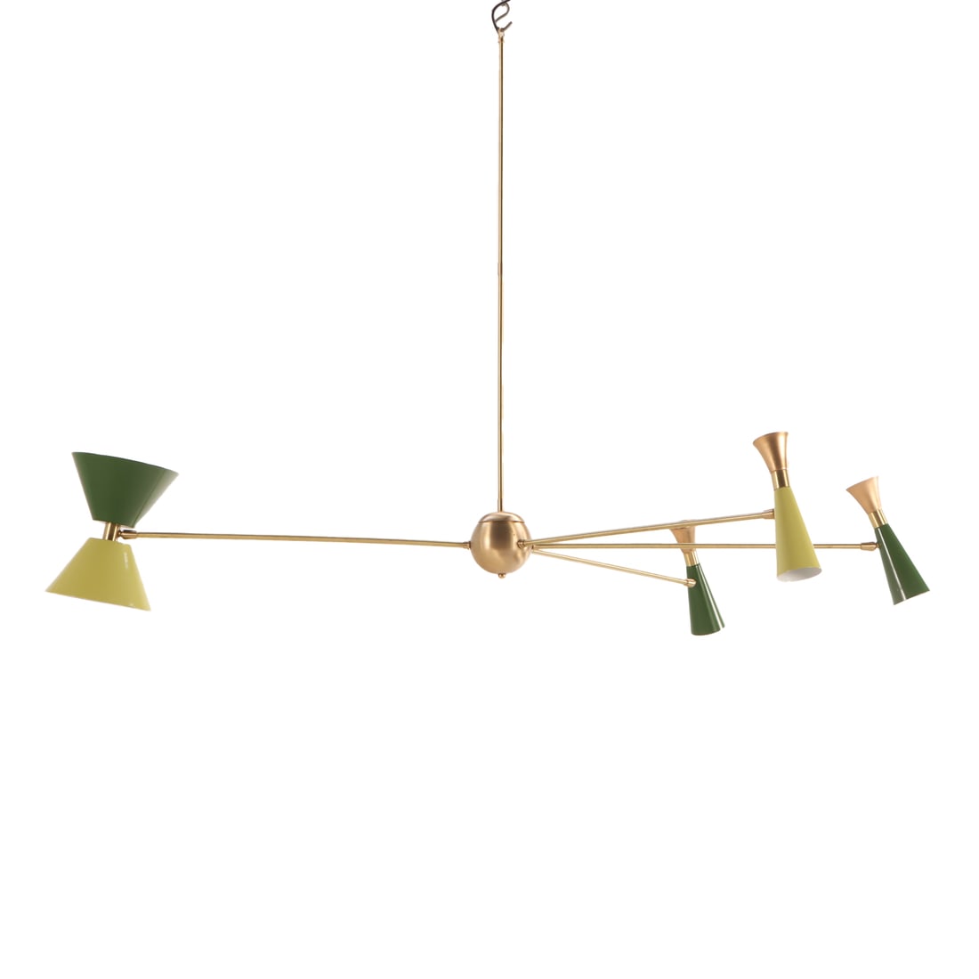 ASYMMETRIC ITALIAN PAINTED IRON AND BRASS FOUR ARM CHANDELIER IN THE MANNER OF STILNOVO. (1 of 6)