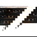 OPULENT EBONIZED MAHOGANY LOUIS XVI STYLE MARBLE TOP COMMODE WITH BRONZE HARDWARE C 1940.