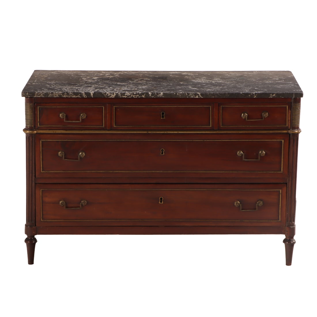 EARLY NINETEENTH CENTURY LOUIS XV MARBLE TOP MAHOGANY BRONZE MOUNTED COMMODE. (1 of 4)