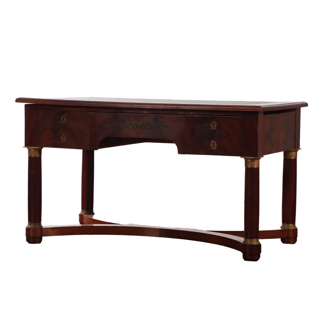 LATE NINETEENTH CENTURY FRENCH EMPIRE STYLE MAHOGANY LEATHER TOP WRITING DESK HAVING BRONZE (1 of 6)