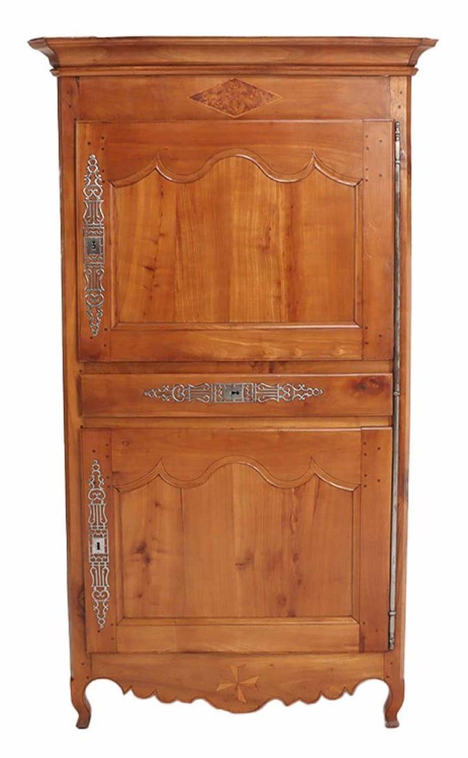 INLAID FRENCH TWO DOOR CABINET WITH SINGLE DRAWER AND STEEL HARDWARE C 1800. (1 of 7)