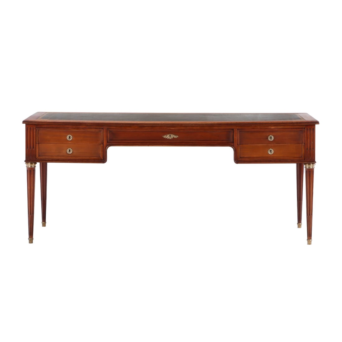 EXECUTIVE SIZE FRENCH LOUIS XVI STYLE MAHOGANY LEATHER TOP DESK C 1920. THE CASE HAVING PULL OUT (1 of 8)