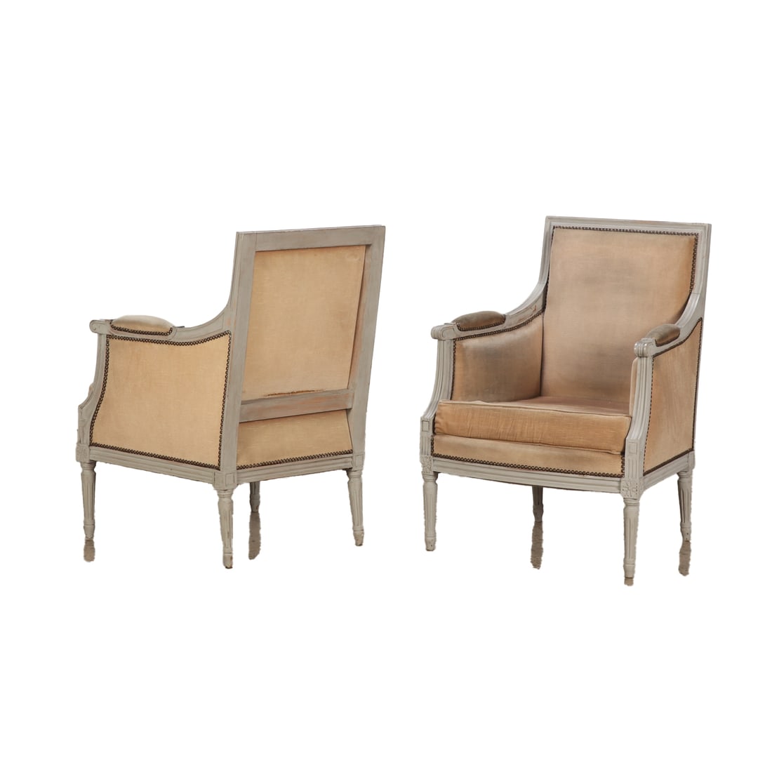 PAIR FRENCH LOUIS XVI STYLE PAINTED BERGERE CHAIRS C 1940. (1 of 5)