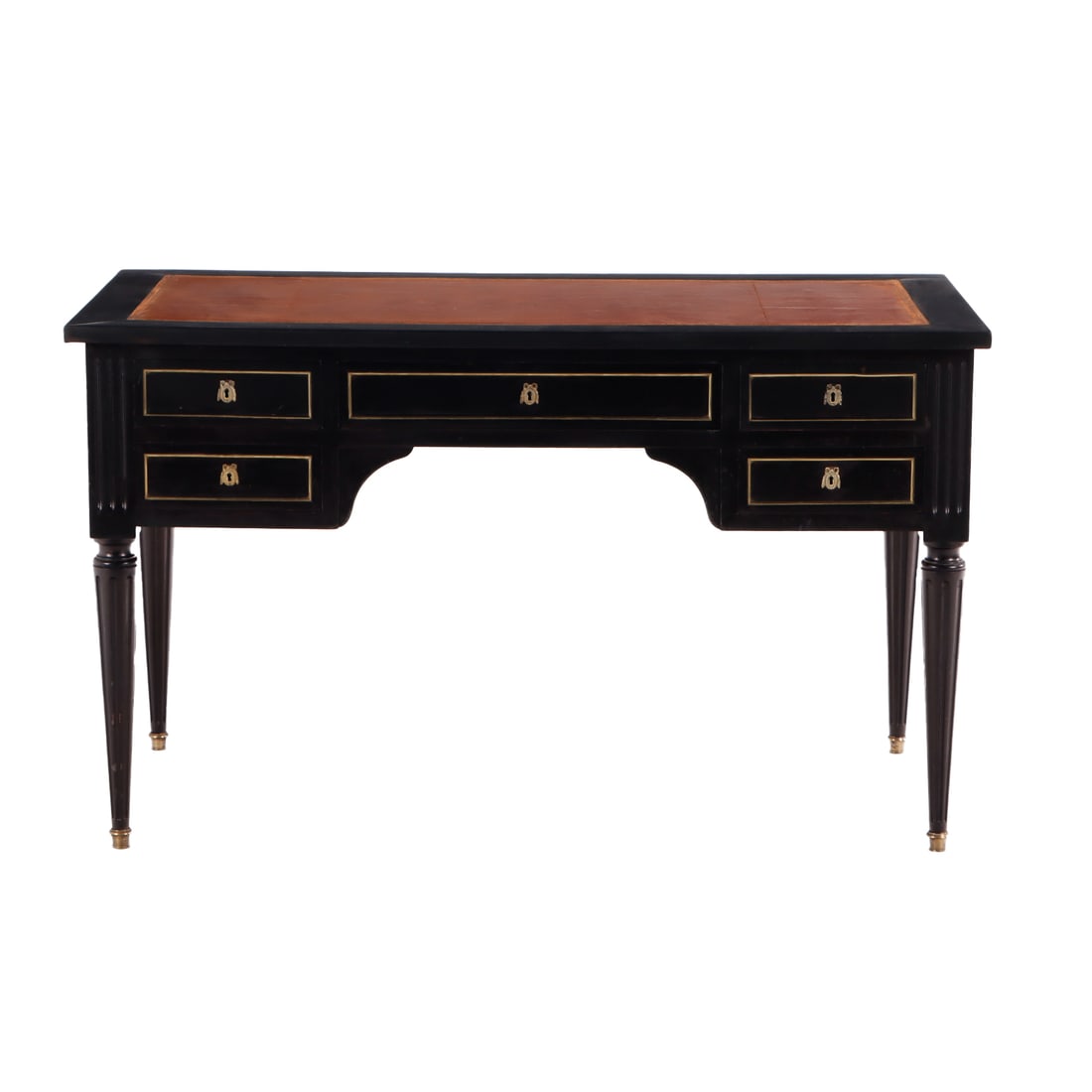 EBONIZED FRENCH MAHOGANY LOUIS XVI STYLE LEATHER TOP WRITING DESK WITH BRONZE TRIM AND PULL OUT (1 of 7)