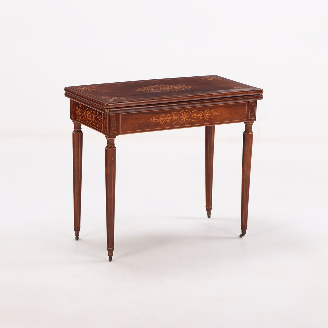 FRENCH MAHOGANY AND INLAID FLIP TOP CONSOLE GAMES TABLE C 1830 HAVING AN UNUSUAL DECORATED FELT (1 of 6)