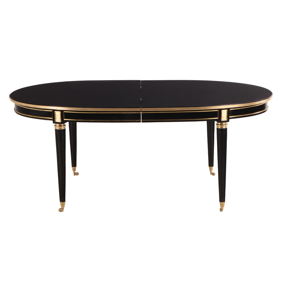 LOUIS XVI STYLE EBONIZED AND BRONZE MOUNTED DINING TABLE HAVING FLUTED LEGS AND THREE 19.75" LEAVES (1 of 5)