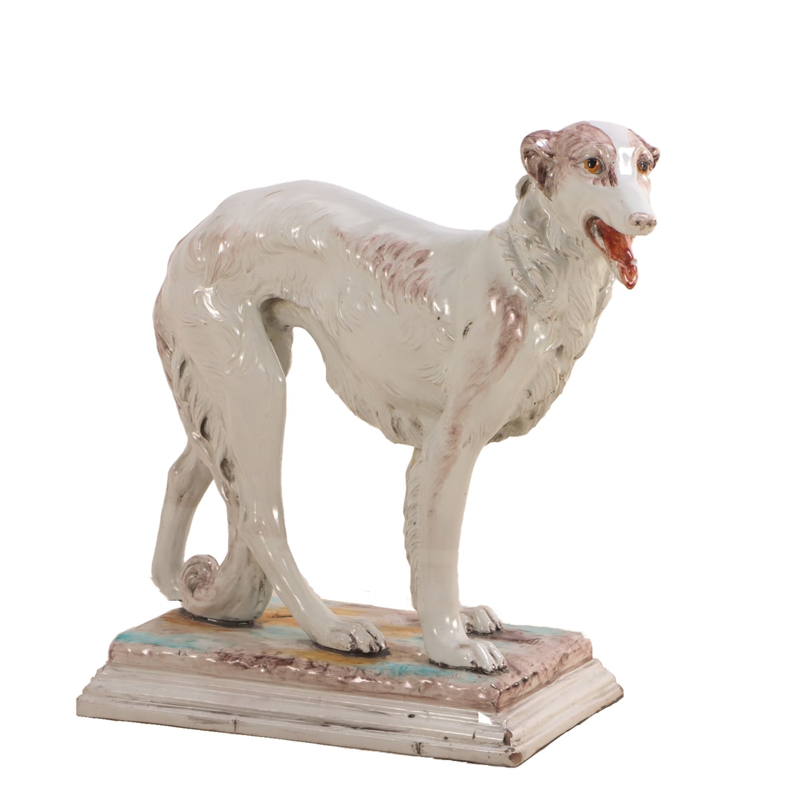 LARGE ITALIAN PORCELAIN BORZOI DOG, GLAZED CERAMIC WITH POLYCHROME PAINTING (1 of 5)
