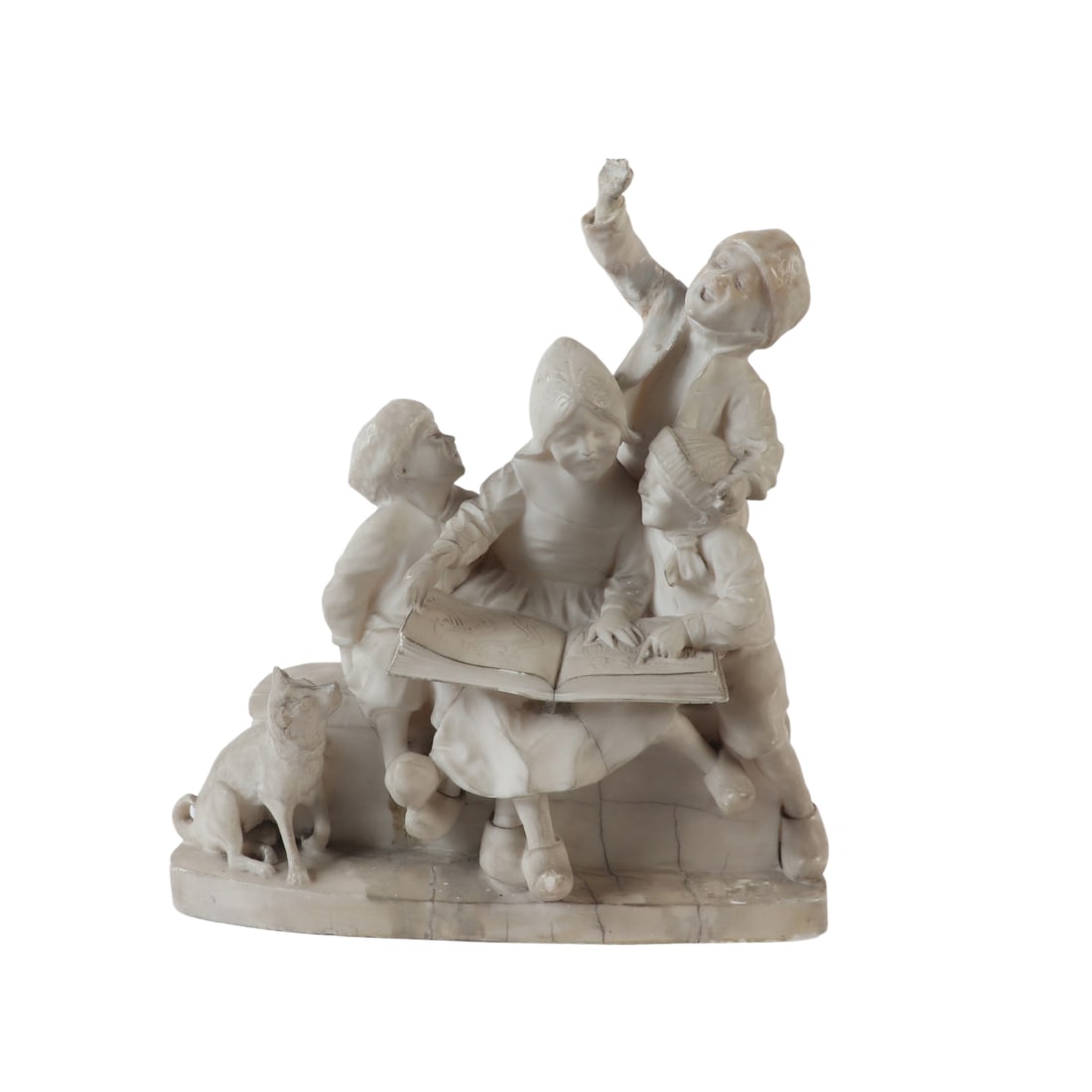 AFFORNATO GORY, ALABASTER SCULPTURE OF CHILDREN READING, SIGNED, C 1920 (1 of 8)