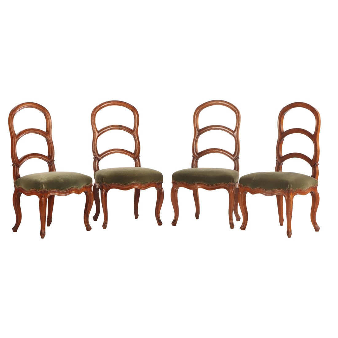 UNUSUAL SET OF FOUR NINETEENTH CENTURY WALNUT "MODERNIST" LADDER BACK CHAIRS. (1 of 5)