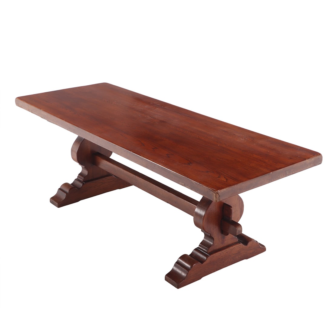 FRENCH SLAB TOP FARM TABLE WITH TRESTLE BASE C 1940. (1 of 4)