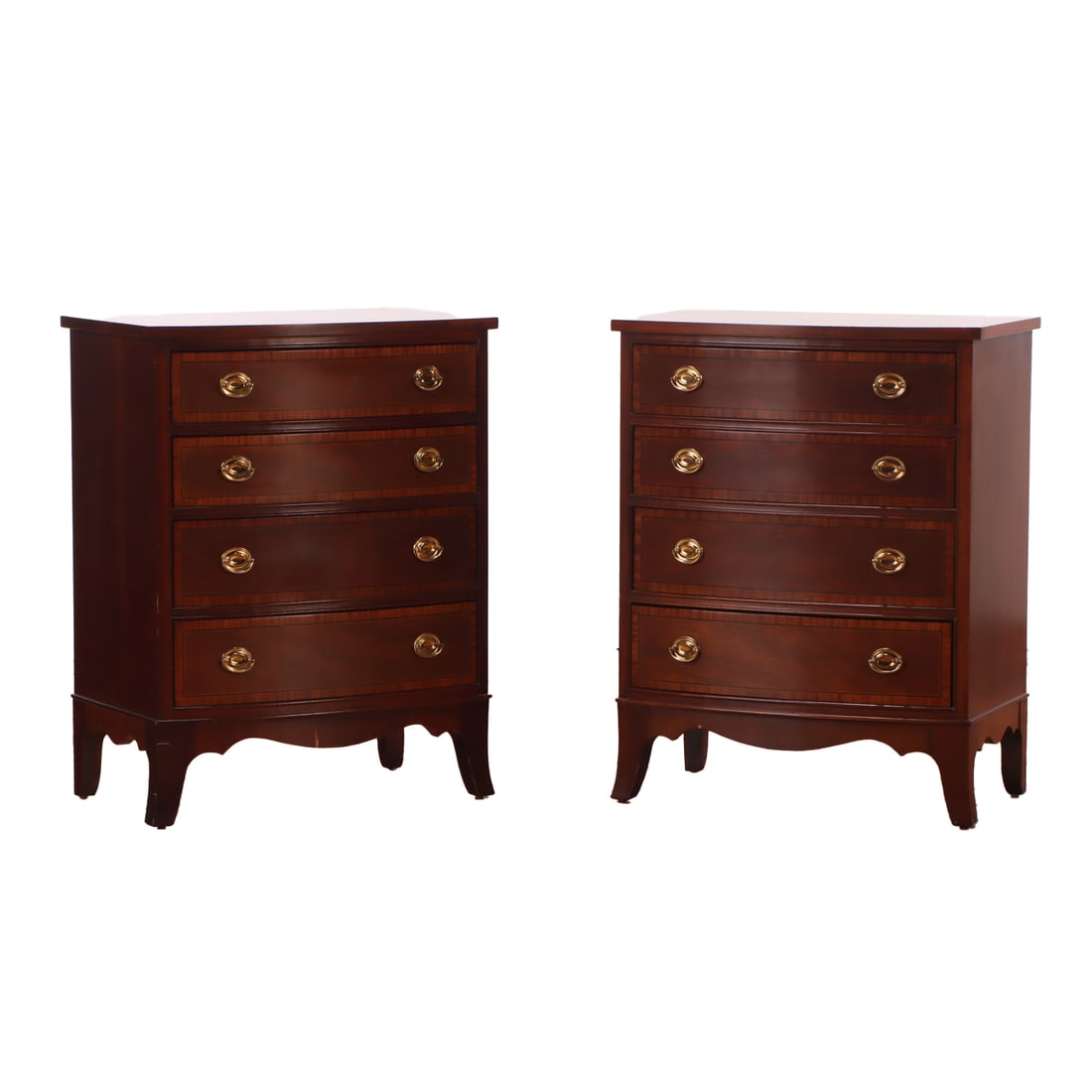 PAIR BANDED MAHOGANY NIGHT STANDS BY COUNCILL CRAFTSMEN. (1 of 5)