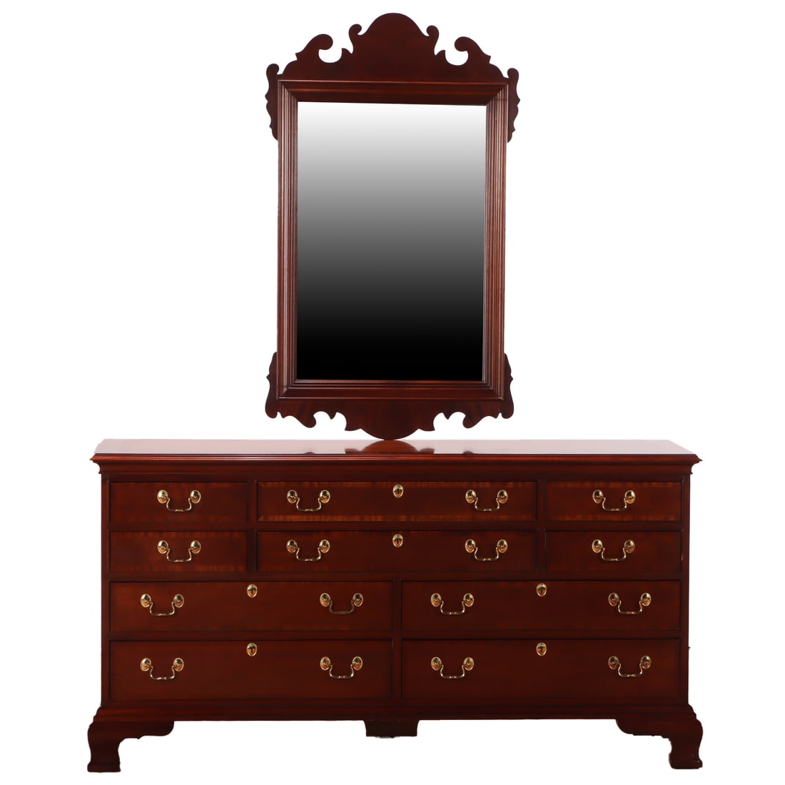 CHIPENDALE STYLE MAHOGANY AND BANDED DOUBLE DRESSER WITH MIRROR BY COUNCILL (1 of 6)