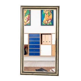 FRENCH NINETEENTH CENTURY MIRROR WITH PARTIAL GILT EBONIZED AND GILT FRAME C 1860. LABELED ON