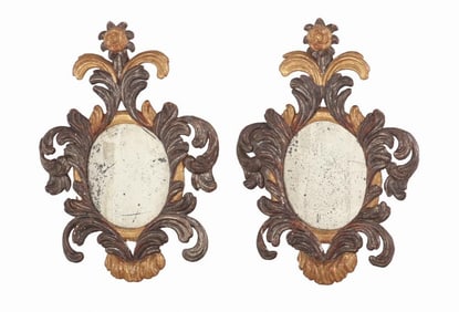 PAIR SILVER AND GOLD GILT ITALIAN MIRRORS WITH OVAL GLASS C 1880.