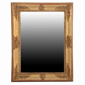 NINETEENTH CENTURY FRENCH EMPIRE PAINTED AND GILTWOOD MIRROR.