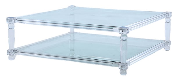 LARGE SQUARE ACRYLIC AND GLASS TWO TIER COFFEE TABLE C 1975.
