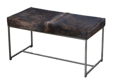 IRON AND COWHIDE BENCH.