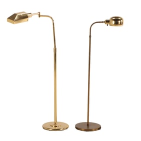 A LOT OF TWO BRASS ADJUSTABLE FLOOR LAMPS C 1975.